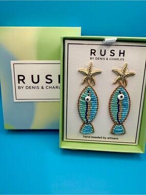 RUSH by Denis & Charles Beaded Fish Starfish Drop Earrings - Turquoise & Blue
